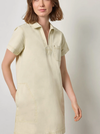 TWILL SPLIT NECK COLLARED DRESS PARCHMENT