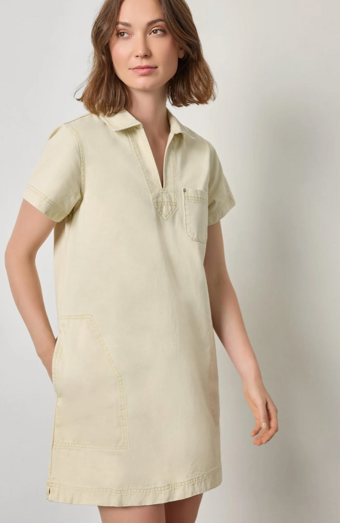 TWILL SPLIT NECK COLLARED DRESS PARCHMENT