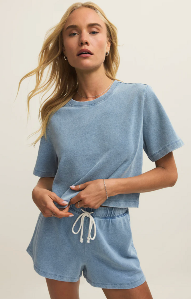 Z SUPPLY CURRAN KNIT DENIM CROPPED SWEATSHIRT