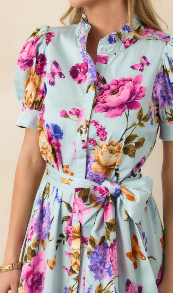 PROSPERINA PROSPERINA MARGUERITE BLUE MULTI FLORAL COTTON MAXI DRESS