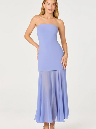 ASTR LIZET STRAPLESS DRESS WITH SHEER MAXI OVERLAY
