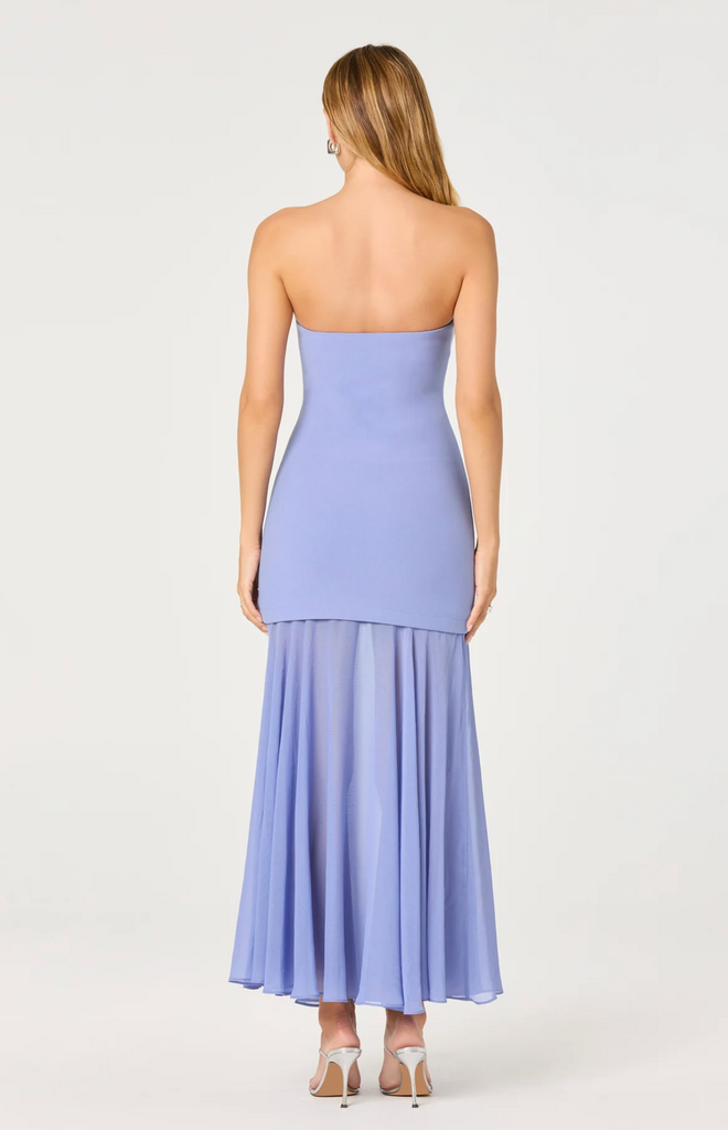 ASTR LIZET STRAPLESS DRESS WITH SHEER MAXI OVERLAY