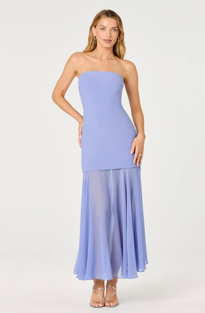 ASTR LIZET STRAPLESS DRESS WITH SHEER MAXI OVERLAY