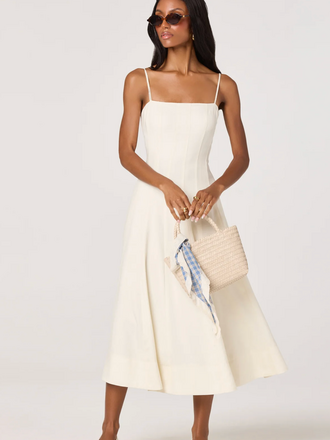 ASTR TRISHA SQUARE NECK MIDI DRESS