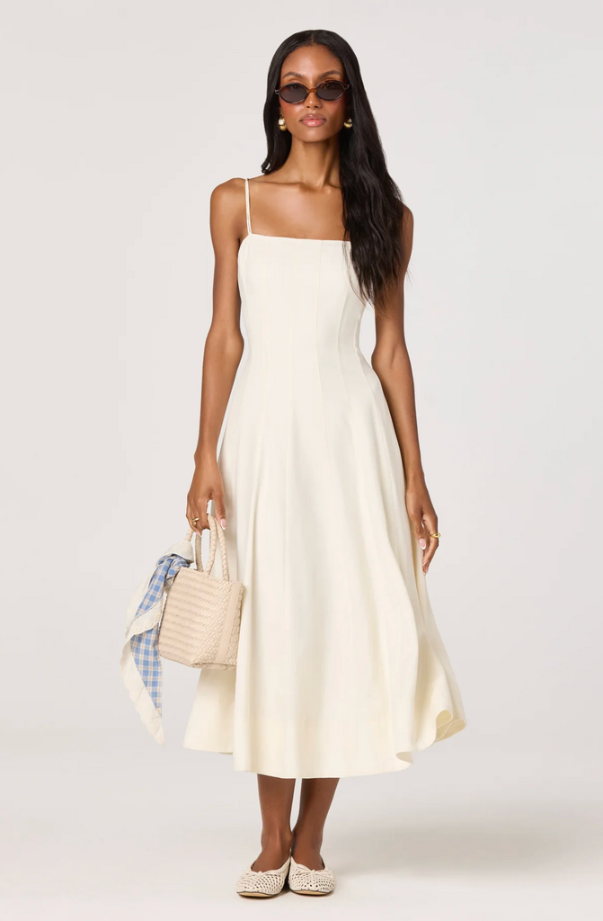 ASTR TRISHA SQUARE NECK MIDI DRESS