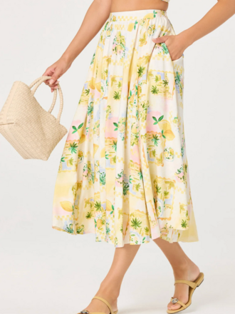 ASTR KALEIGH PARADISE PRINT GATHERED MIDI SKIRT