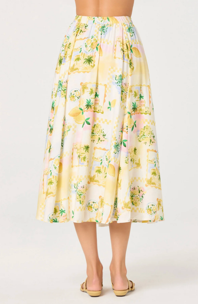 ASTR KALEIGH PARADISE PRINT GATHERED MIDI SKIRT
