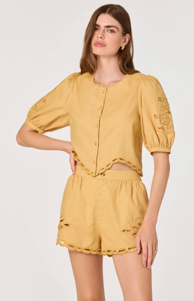 ASTR JOELLYN EMBROIDERED PUFF SLEEVE TOP