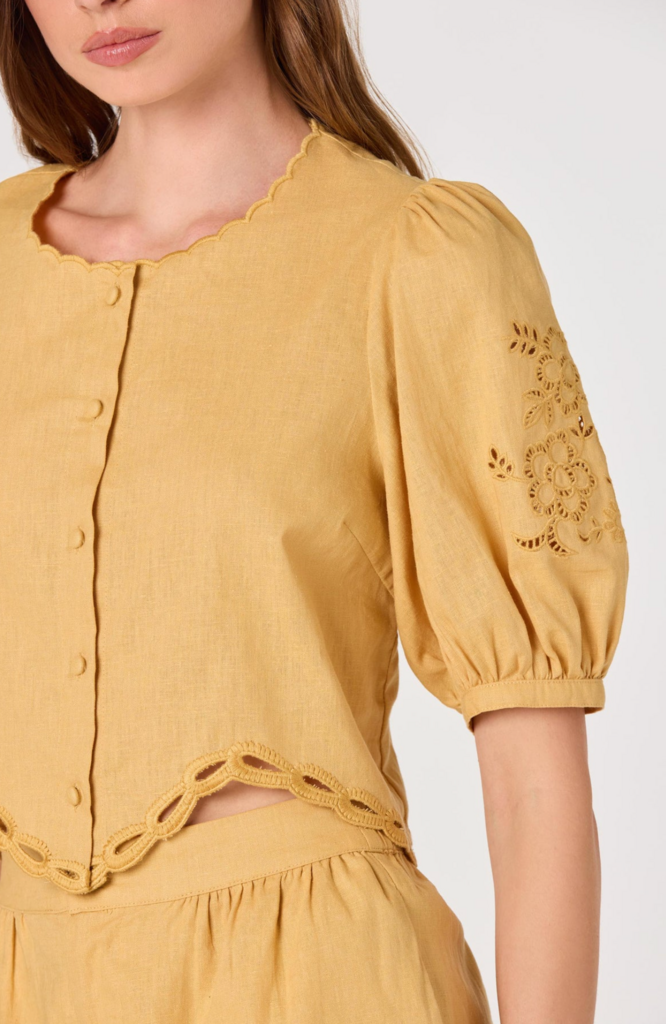 ASTR JOELLYN EMBROIDERED PUFF SLEEVE TOP