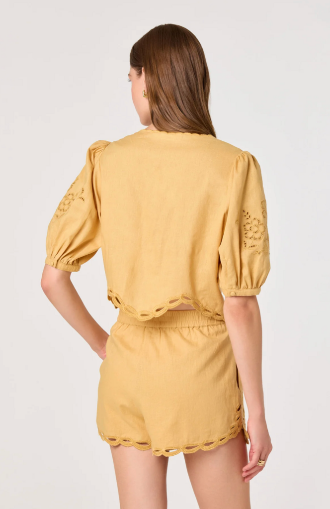 ASTR JOELLYN EMBROIDERED PUFF SLEEVE TOP