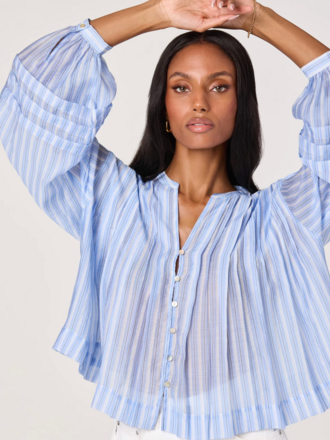 ASTR ERICKA STRIPED BALLOON SLEEVE BLOUSE