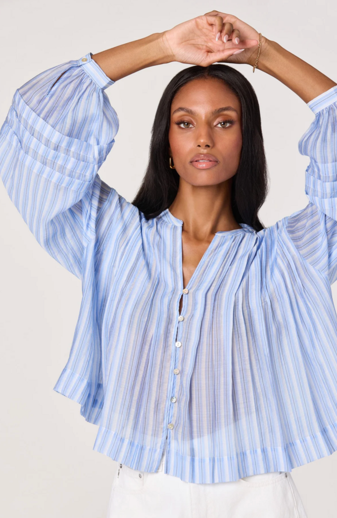 ASTR ERICKA STRIPED BALLOON SLEEVE BLOUSE