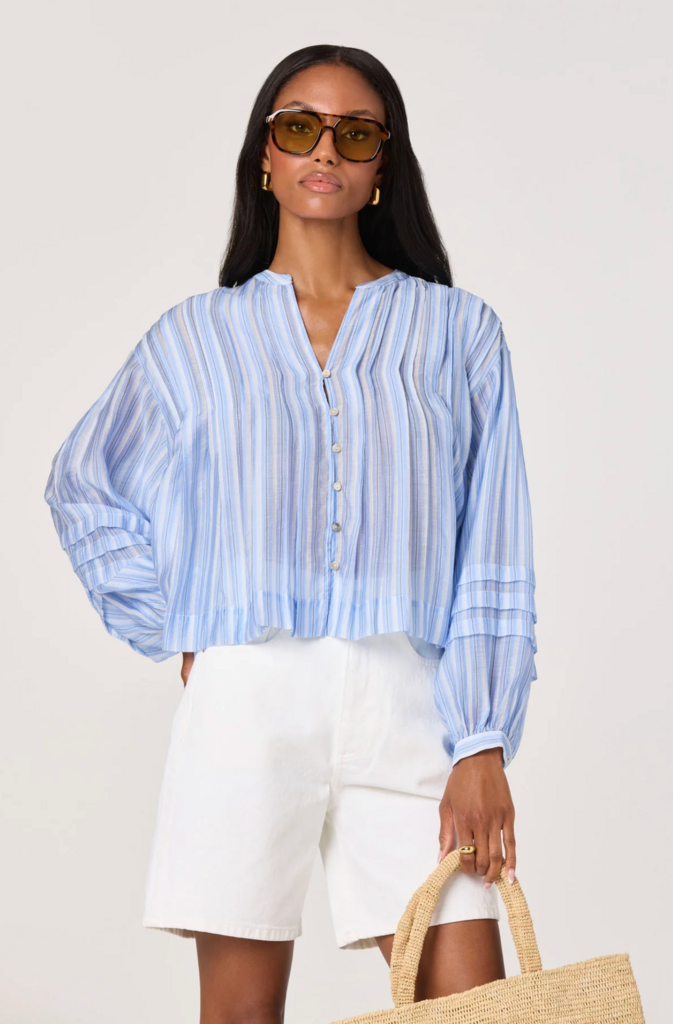 ASTR ERICKA STRIPED BALLOON SLEEVE BLOUSE