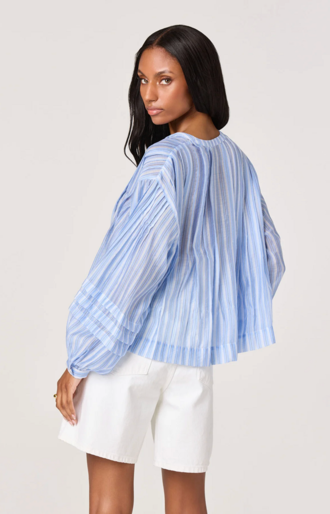 ASTR ERICKA STRIPED BALLOON SLEEVE BLOUSE
