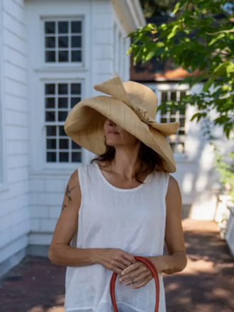 SHEBOBO Audrey Wide Brim Big Bow Solid Color Straw Sun Hat