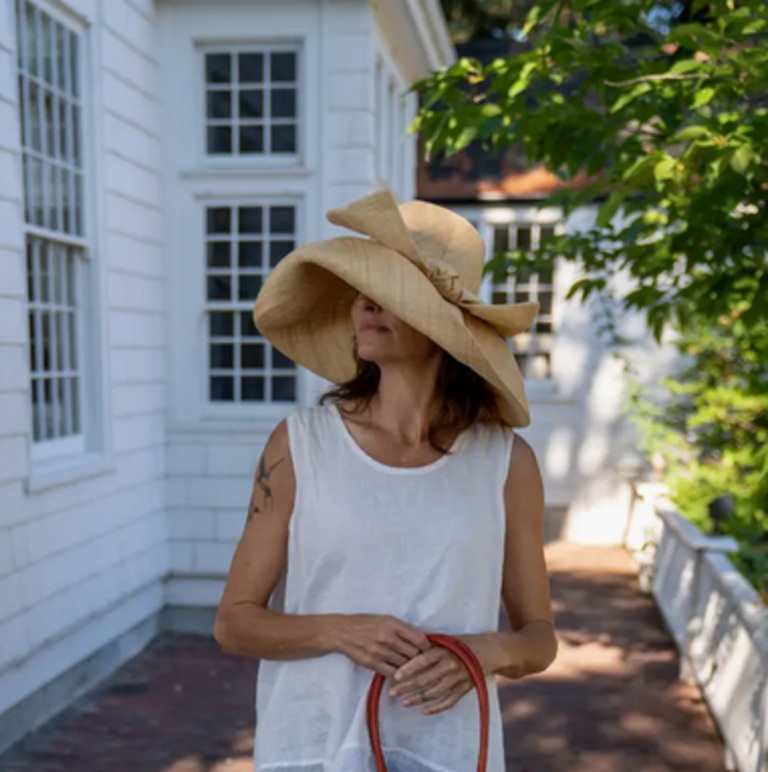 SHEBOBO Audrey Wide Brim Big Bow Solid Color Straw Sun Hat