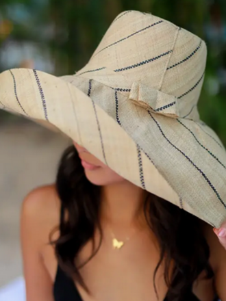 SHEBOBO Monica Wide Brim Pinstripe Packable Straw Sun Hat