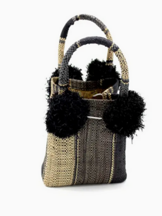 SHEBOBO Schooner Straw Mini Bag with Pompom Accent