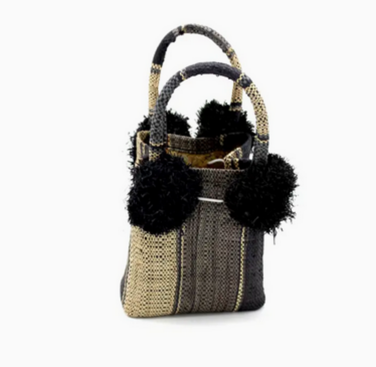 SHEBOBO Schooner Straw Mini Bag with Pompom Accent