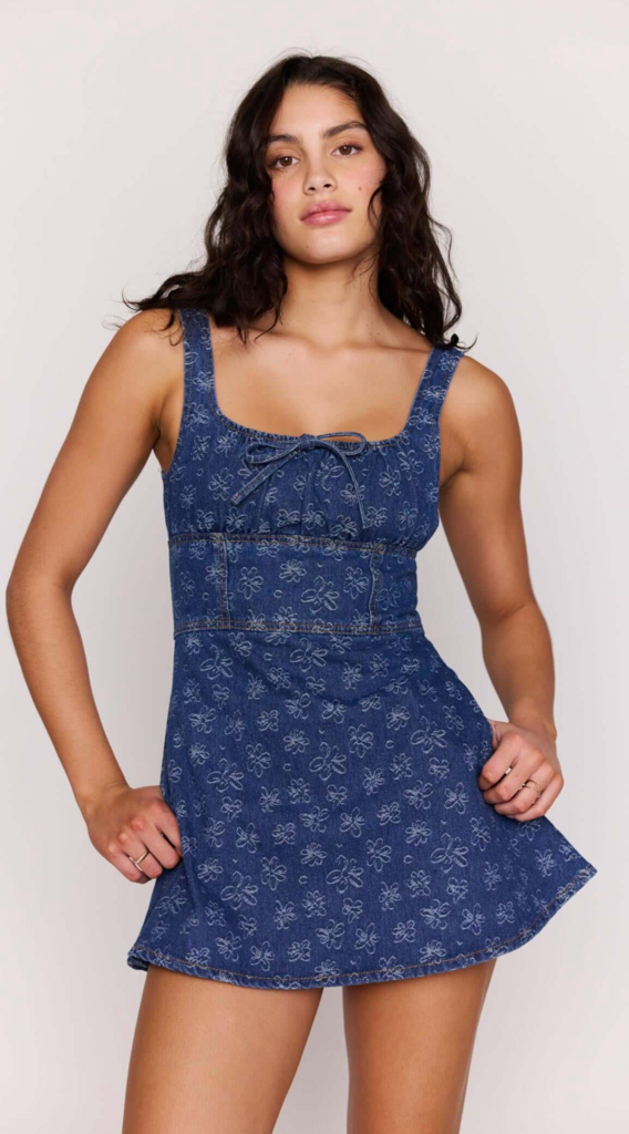 MINKPINK NEVE FLORAL DENIM MINI DRESS