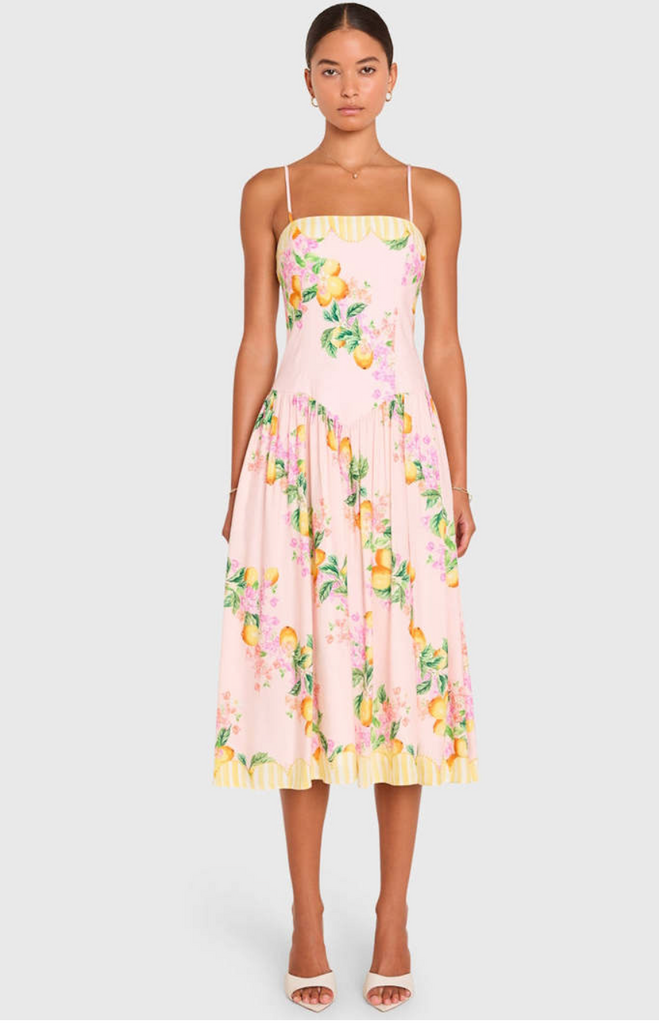 Amanda Uprichard DELORA MIDI DRESS LIMONCELLO PRINT