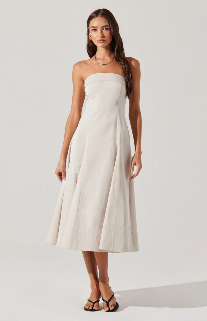 ASTR THE LABEL AYERI STRAPLESS MIDI DRESS