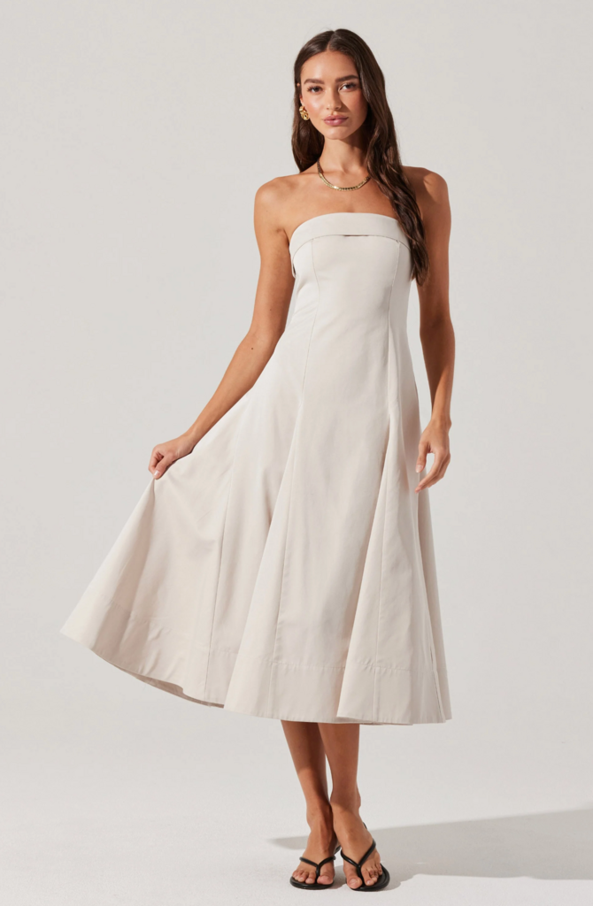 ASTR THE LABEL AYERI STRAPLESS MIDI DRESS
