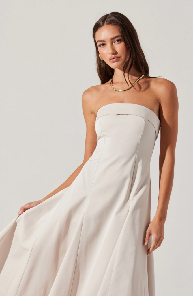 ASTR THE LABEL AYERI STRAPLESS MIDI DRESS