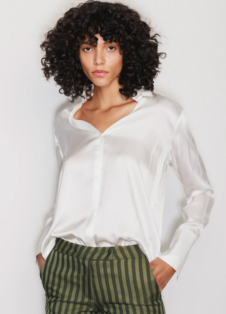 CATHERINE GEE DARIA FRENCH CUFF SILK BLOUSE