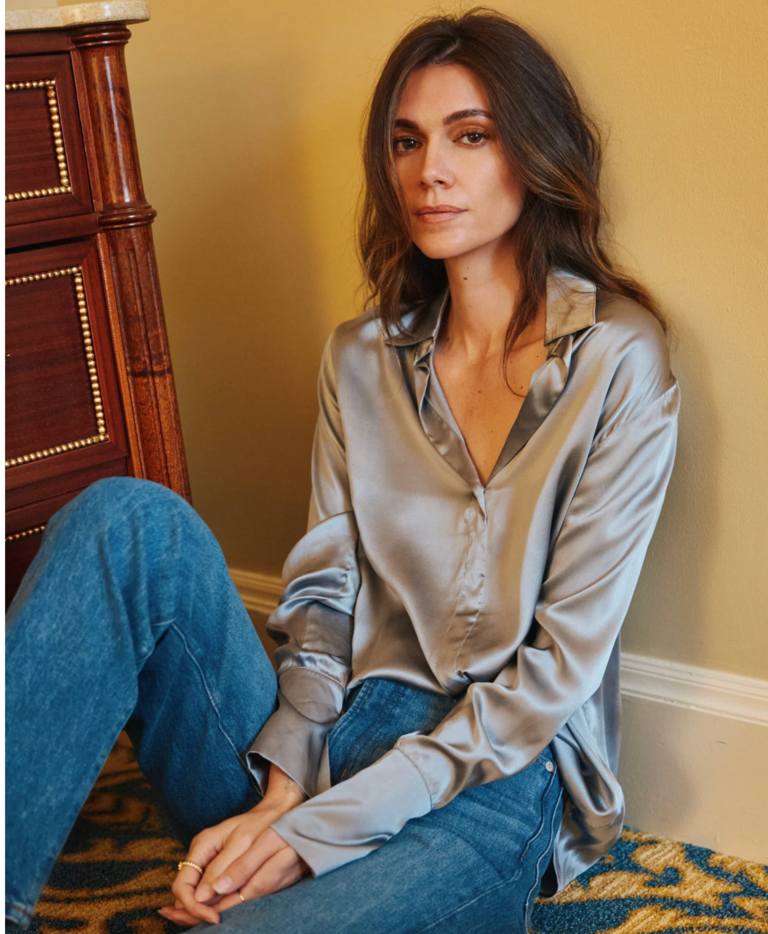 CATHERINE GEE DARIA FRENCH CUFF SILK BLOUSE