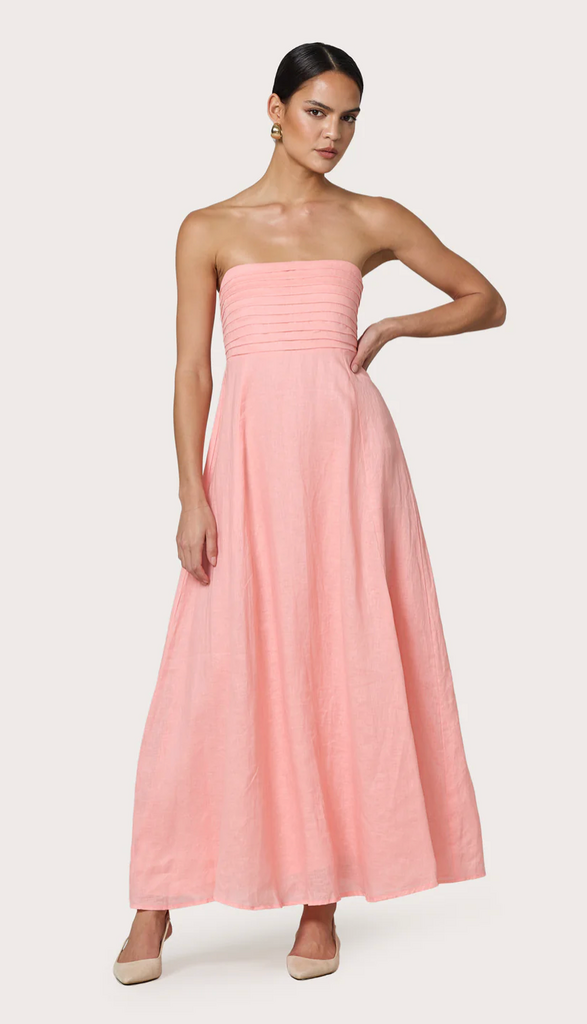 LUSANA TALIA LINEN MAXI DRESS PEACH