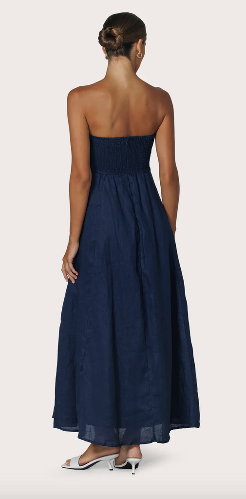 LUSANA ALORA LINEN MAXI DRESS NAVY