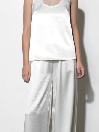 CORA EASY SATIN WIDE LEG PANTS IVORY