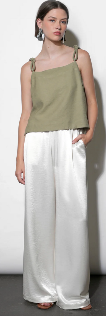 CORA EASY SATIN WIDE LEG PANTS IVORY