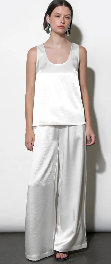 CORA EASY SATIN WIDE LEG PANTS IVORY