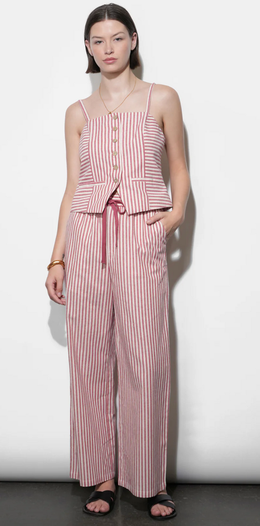 HELEN STRIPE PULL UP DRAWSTRING PANT BERRY