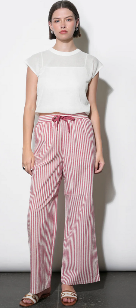 HELEN STRIPE PULL UP DRAWSTRING PANT BERRY