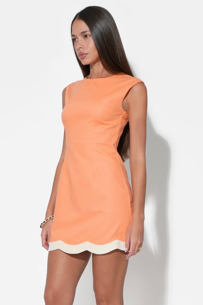 MELODY SCALLOPED HEM SHEATH DRESS