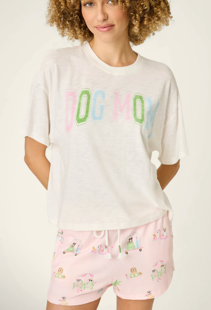 PJ SALVAGE PUPCATION PALMS DOG MOM GRAPHIC TEE IVORY