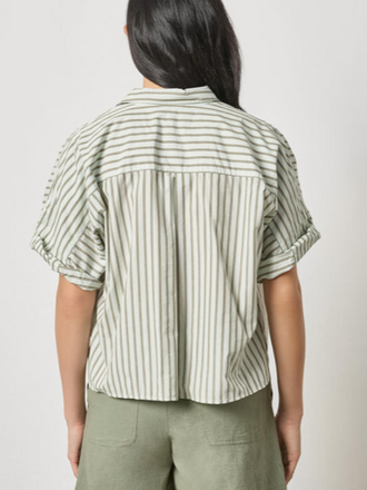 STRIPED OVERSIZED BUTTON DOWN DOLMAN TOP