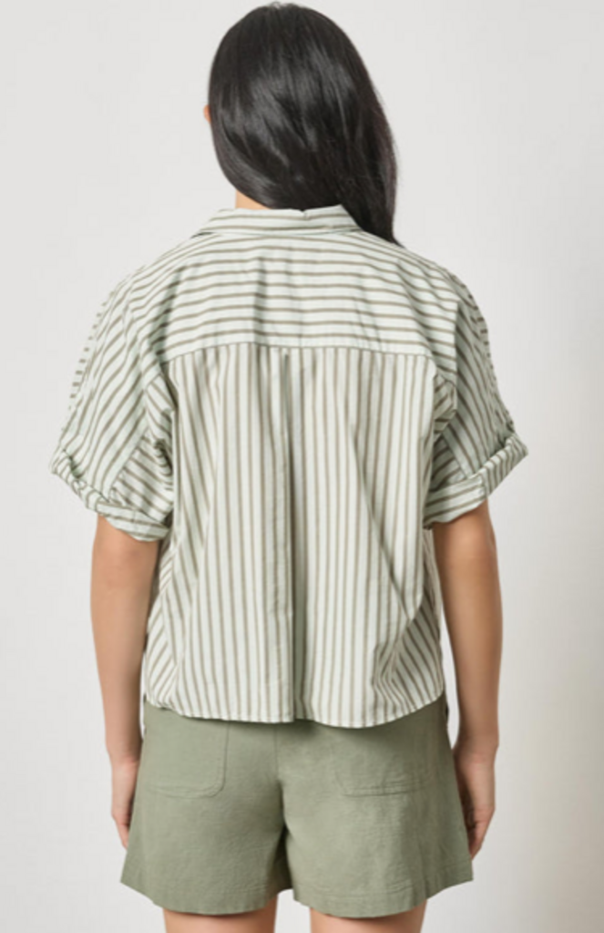 STRIPED OVERSIZED BUTTON DOWN DOLMAN TOP