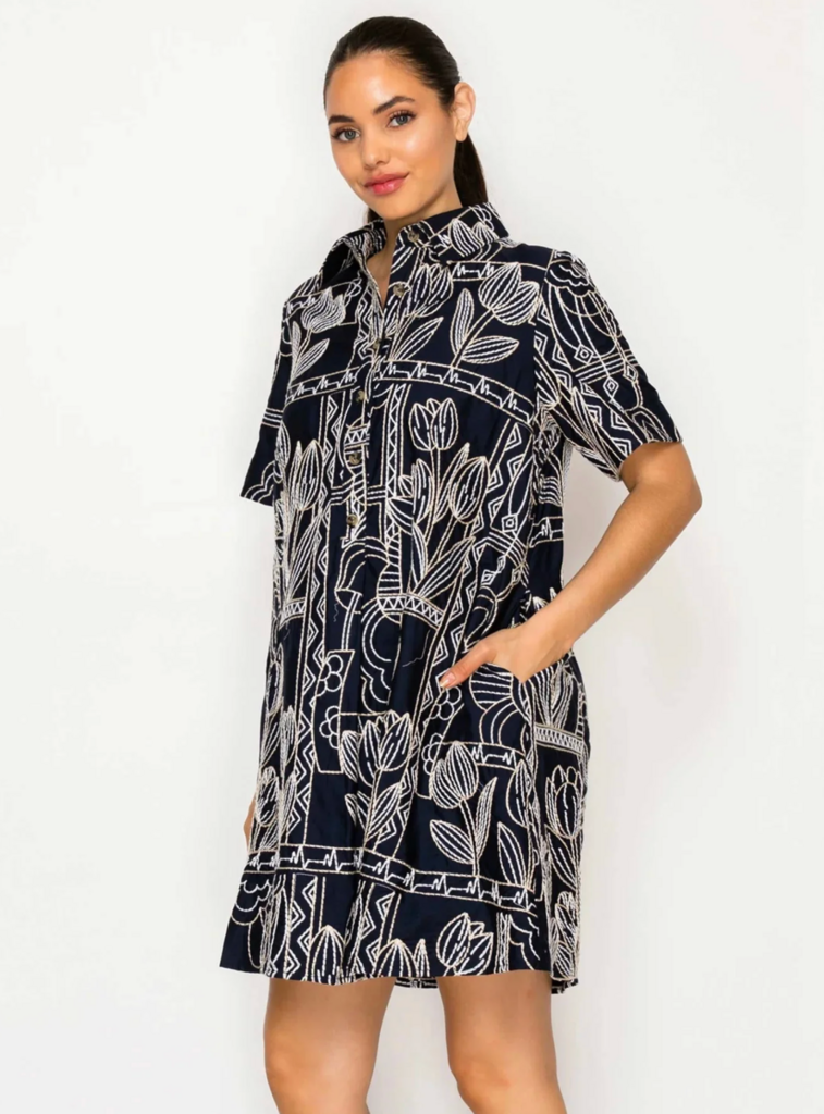 MEET ME IN SANTORINI SELENE'S STITCH SHIRT DRESS