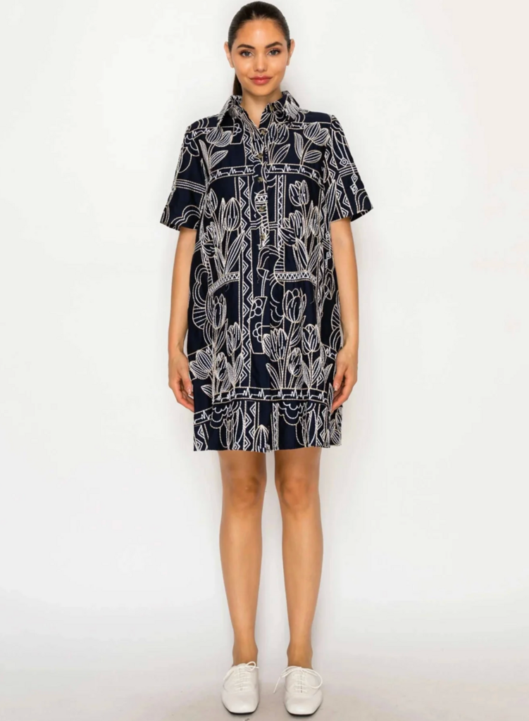 MEET ME IN SANTORINI SELENE'S STITCH SHIRT DRESS