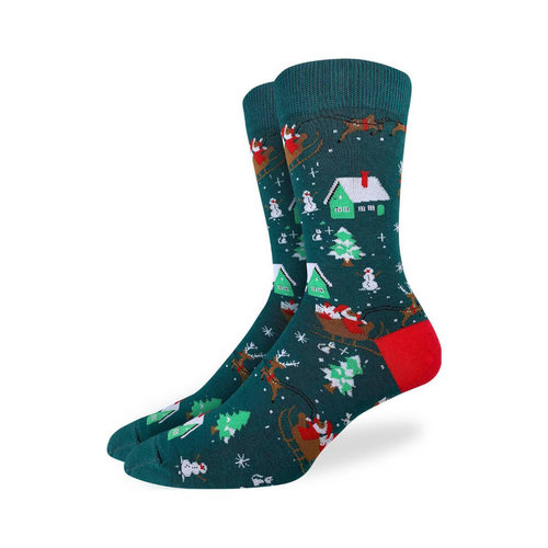 Good Luck Sock Santa on a Sled Christmas Socks Good Luck Sock Santa on a Sled Christmas Socks