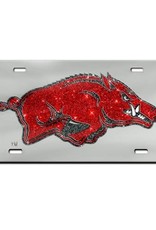 Mirrorized Red Sparkly Running Hog License Plate