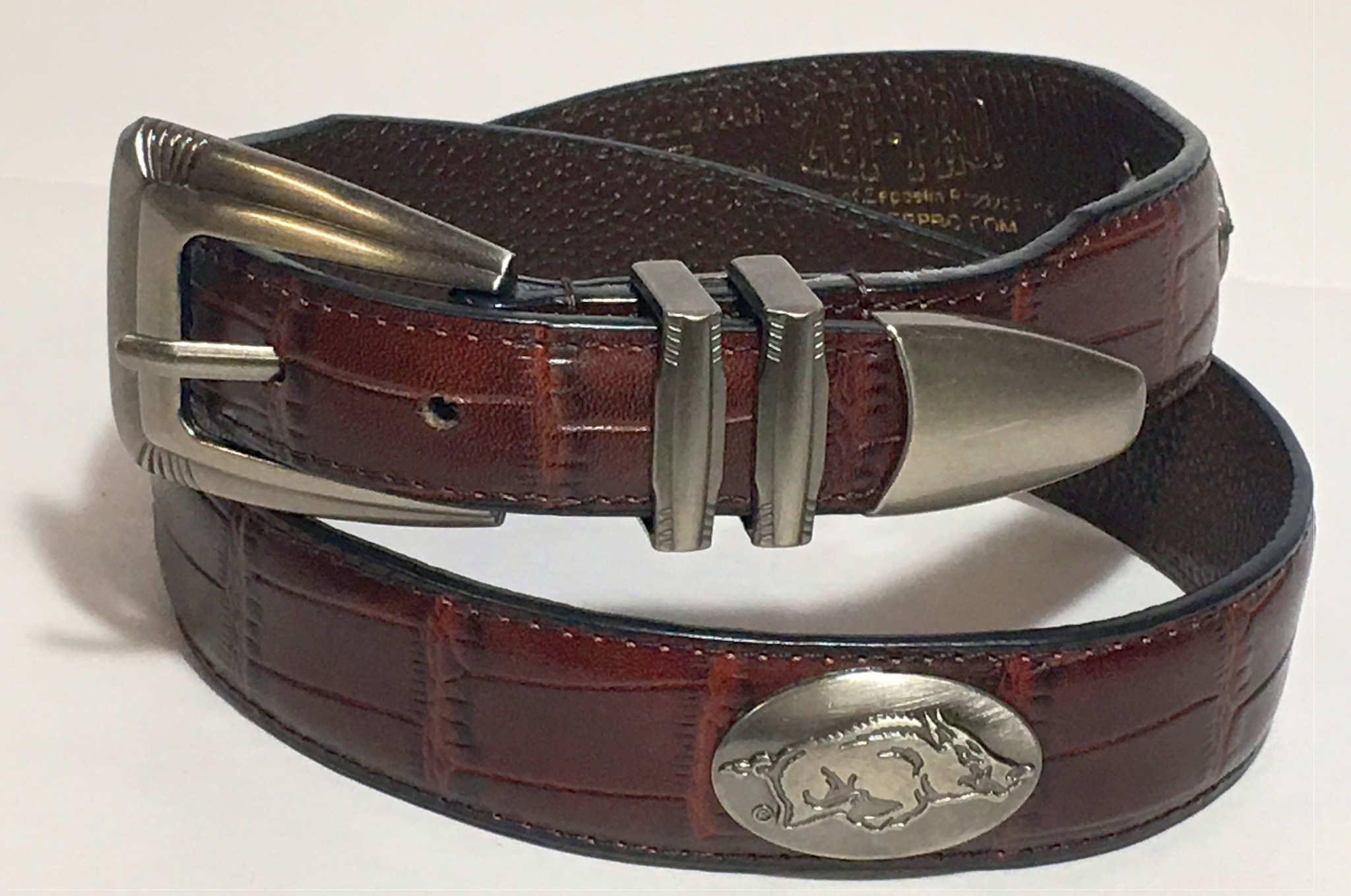 Zep-Pro Arkansas Razorback Brown Crock Leather Concho Belt