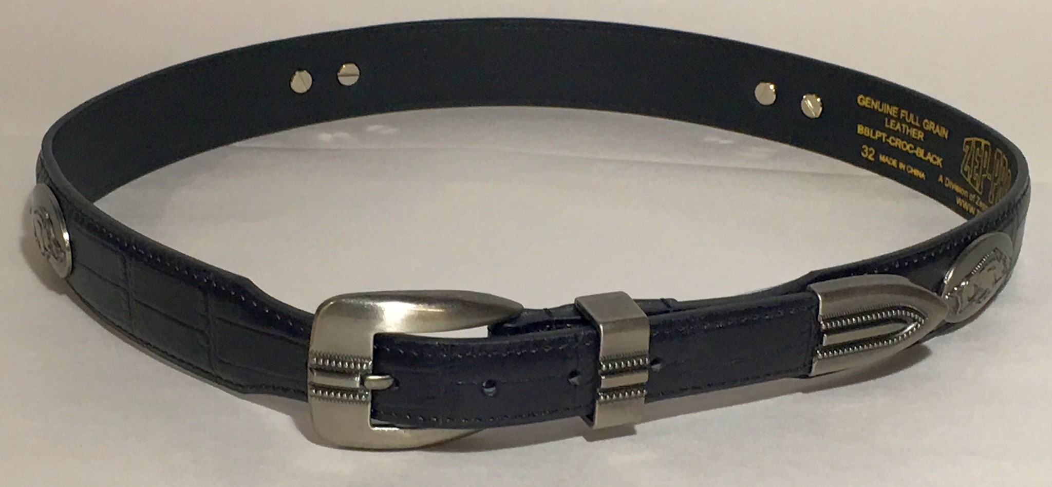 Zep-Pro Arkansas Razorback Black Crock Leather Concho Belt