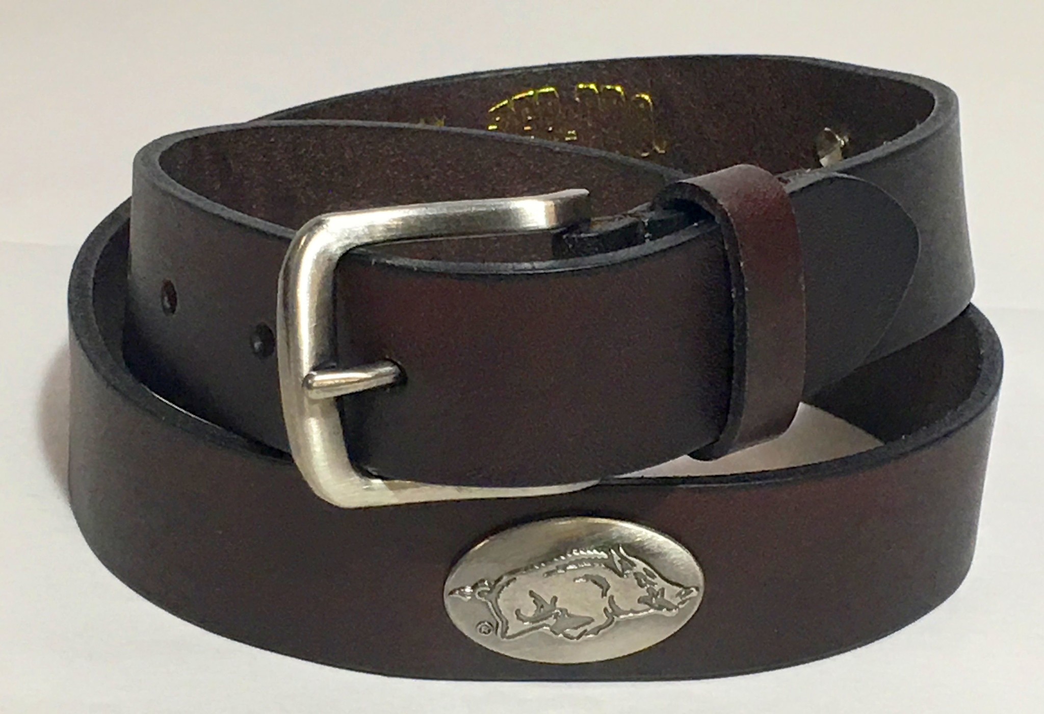 Arkansas Dark Brown Leather Concho Belt - The Stadium Shoppe On Razorback