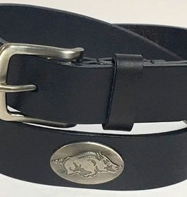 Arkansas Razorback Black Leather Concho Belt