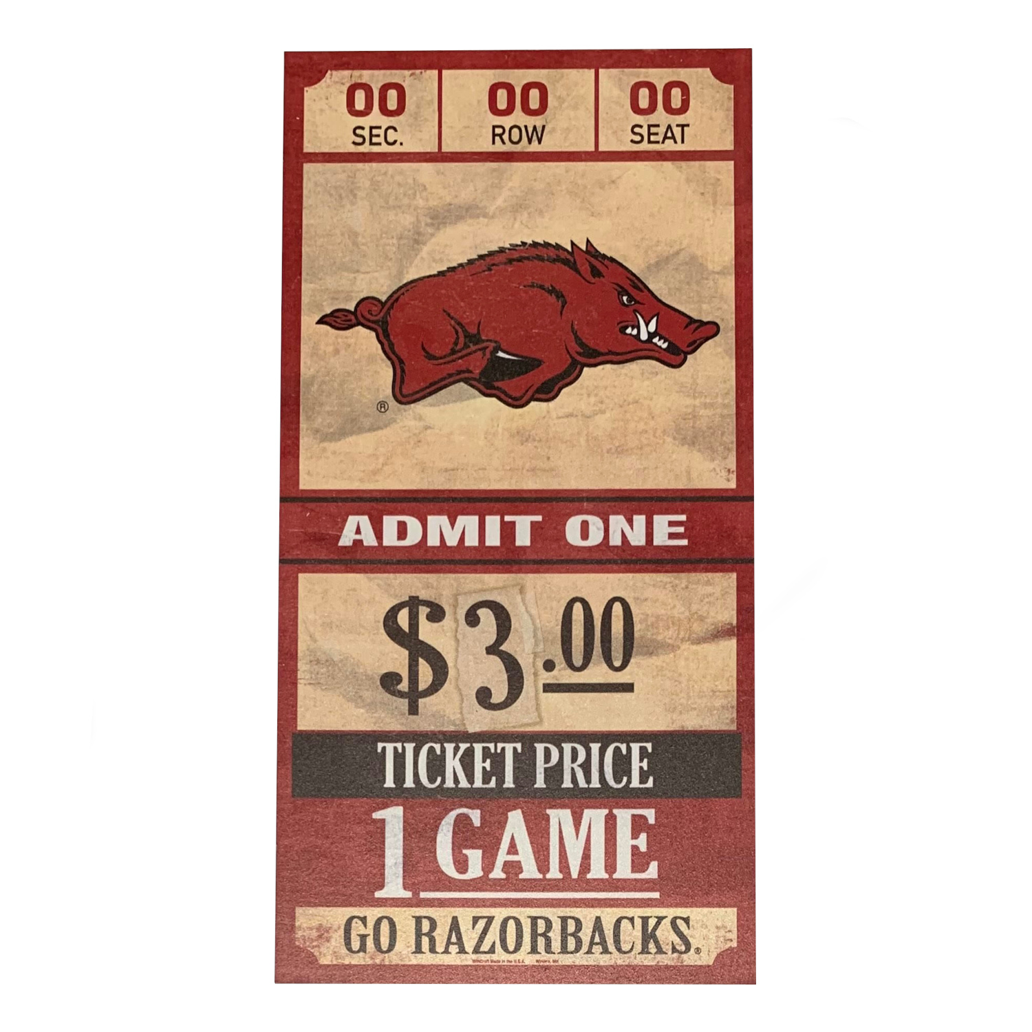 Wincraft Razorback Wood 6"X12" Ticket Wall Sign